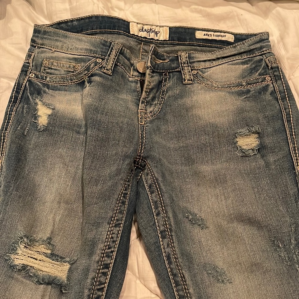 Beautiful faded blue Jean with rhinestones